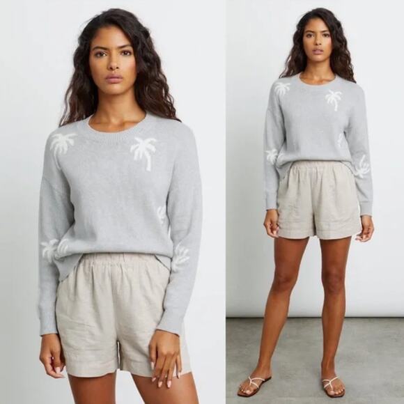 Rails Perci Palm Tree Cotton Cashmere Crewneck Sweater | Gray White | Small - Picture 1 of 11